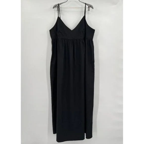 Quince Women's Black Organic Cotton Sleeveless Maxi Dress sz S NWT Pockets - Picture 2 of 7